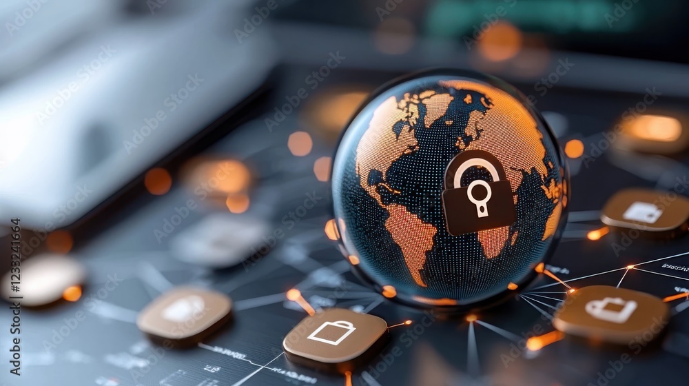 Aufkleber conceptual depicting the global cybersecurity landscape and the importance of protecting digital inf