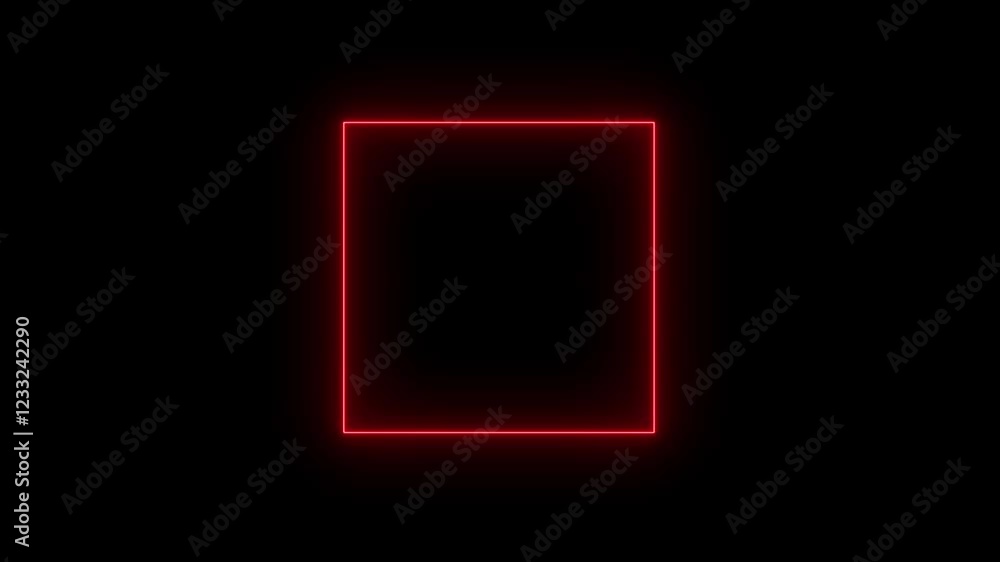 Poster glowing neon light. square frame royal blue color animation neon light on black background. abstract