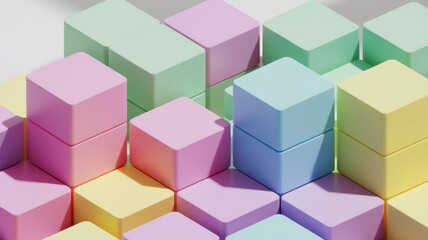 Obraz premium Colorful pastel building blocks stacked in a playful arrangement, creating a visually appealing composition.