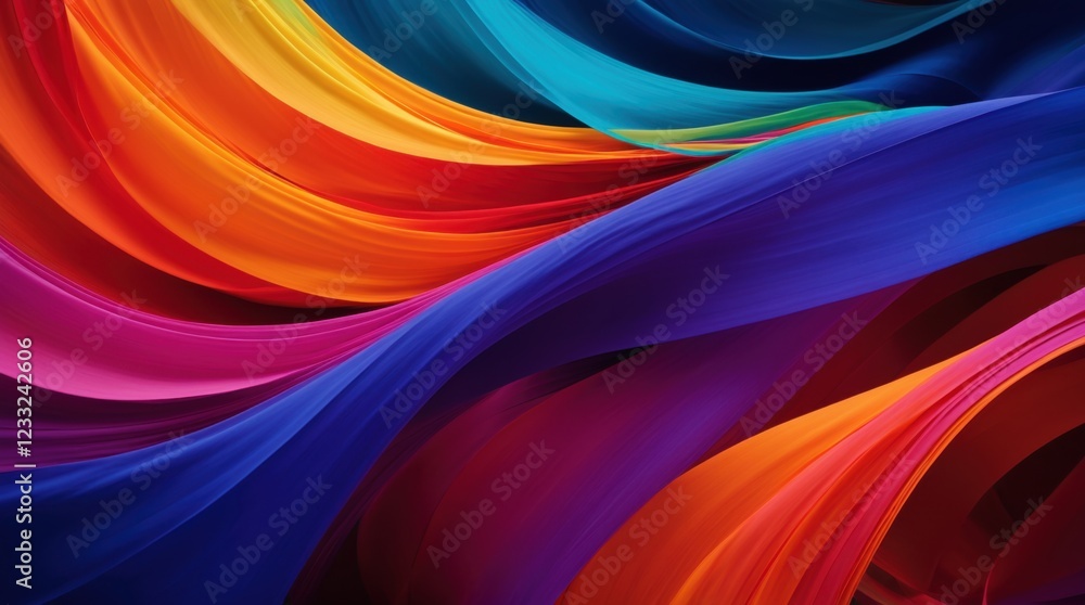 Poster vibrant ribbons of color gracefully flowing in dynamic waves on canvas
