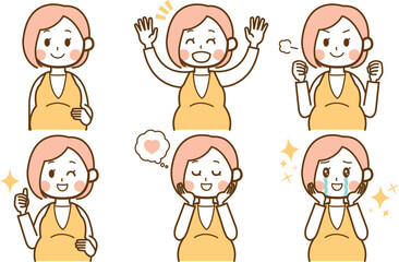 嬉しい感情の妊娠中の女性のイラストセット