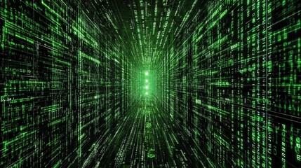 Digital data stream matrix green light code abstract network technology background
