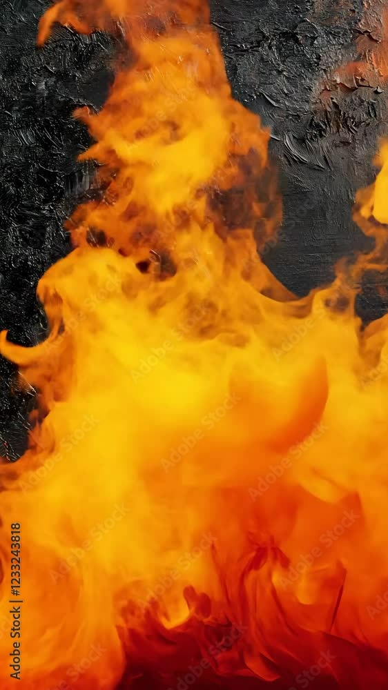 Poster vibrant flames create a dynamic display of orange and yellow against a dark background