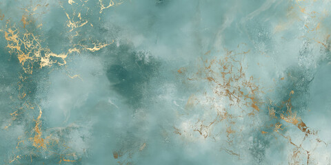 Soft teal background with a watercolor texture and gold accents, creating a refreshing yet elegant design.
