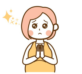 ぴえんな顔でお願いをする妊娠中の女性のイラスト