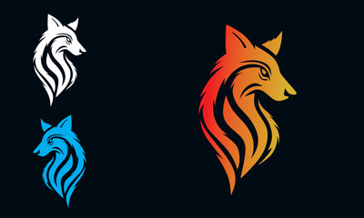 simple great fox head logo, silhouette of brave coyote vector illustrations