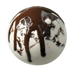 Fototapeta premium Chocolate drizzled ice cream scoop, dessert, sweet treat, food photography, white background