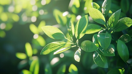 Obraz premium Sunlit Green Leaves Branching Outwards