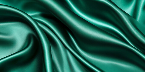 Obraz premium Rich emerald green satin background with smooth folds and glowing light accents.