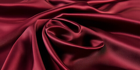 Obraz premium Rich burgundy satin texture with smooth draping and glowing highlights, ideal for elegant backdrops.