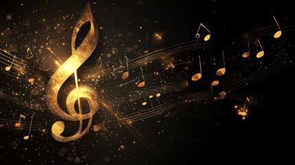 Golden Treble Clef and Musical Notes on a Sparkling Background