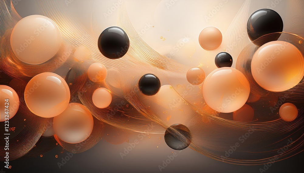 Poster fascinating light double exposure 3dpattern wallpaper with transparent ball elements in peach fuzz a