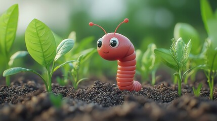 Delightful 3D Cartoon Animation Featuring a Small Red Bug Sitting in the Middle of a Colorful Garden and Bringing Joy to All Who See It