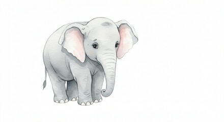 Fototapeta premium Adorable Watercolor Painting of a Baby Elephant Cute Gray Elephant Illustration Nursery Decor