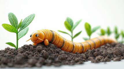 Delightful 3D Cartoon Animation Featuring a Charming Caterpillar Adventuring on Plant Life in a Lush Environment Filled with Vibrant Colors and Joyful Nature