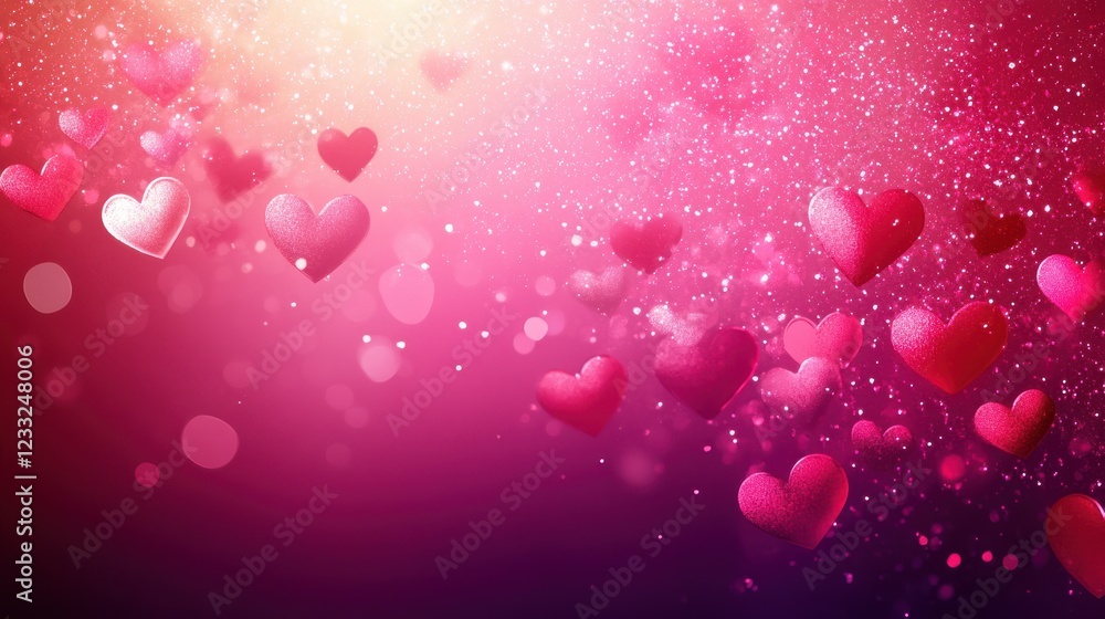 Poster romantic hearts floating with sparkles in a colorful background