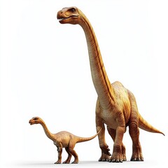 Adult and baby sauropod dinosaurs, prehistoric era, white background, educational illustration