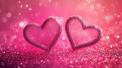 Fototapeta premium Sparkling Pink Hearts on Soft Glittery Background for Romantic Moments