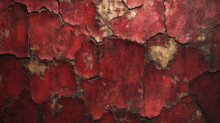 Obraz premium Cracked Red Surface Texture with Dark Tones and Distressed Finish