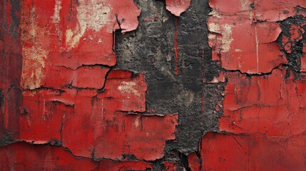 Obraz premium Detailed Close-Up of Cracked Red Paint on Old Weathered Surface