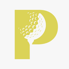 Initial Golf Ball On Letter P Logo Design Vector Template. Golf Logo Sign