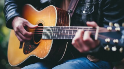 Fototapeta premium A man playing an acoustic guitar.