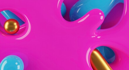 Abstract Composition: A vibrant and dynamic abstract composition of smooth, glossy shapes, balls, and fluid forms, creating a visually striking and modern artistic expression.