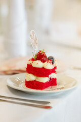Red mini cream cake, sweet table, sweet snacks