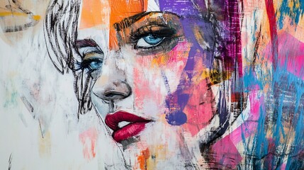 Abstract Portrait of a Woman with Vibrant Colors and Expressive Brushstrokes