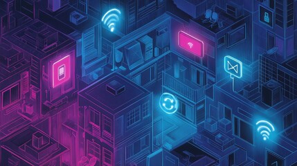 IoT concept for smart home Doodles of smart devices connected through a home network showcasing the interaction and control of home systems using IoT