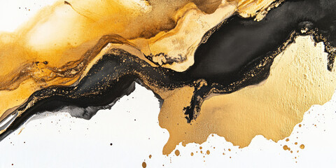 Obraz premium Luxurious black and gold ink-style watercolor texture with fluid patterns.