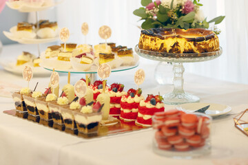 Red mini cream cake, sweet table, sweet snacks