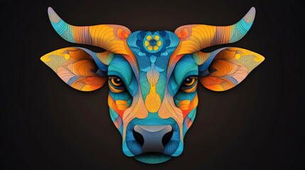 Taurus:The Bull Colorful bull illustration featuring intricate patterns and vibrant hues, perfect for modern wall art and creative design inspiration.
