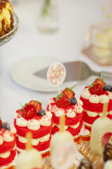 Red mini cream cake, sweet table, sweet snacks