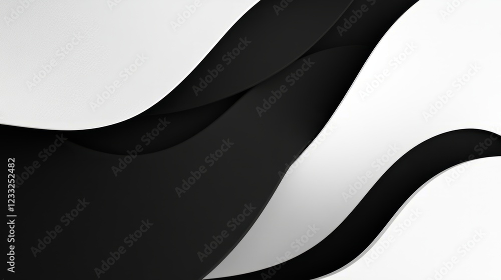 Poster abstract black and white wavy layers create a dynamic, modern design. the contrast and curves make i
