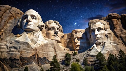 Nighttime Majesty of Mount Rushmore Illuminated with Iconic Presidents in a Starlit Sky