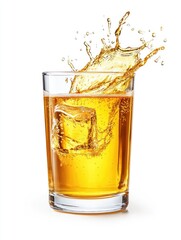 Refreshing iced drink splash, studio shot, white background, advertising