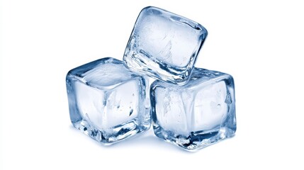 Obraz premium Crystal Clear Ice Cubes Stacked on White Surface for Refreshing Drink
