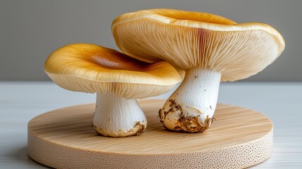 Delightful 3D Cartoon Animation Featuring a Charming Mushroom on a Rustic Wooden Stand That Brings Joy and Color to Any Environment in a Playful Way