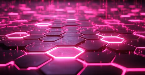 Abstract Pink Hexagon Network: Futuristic Digital Technology Background