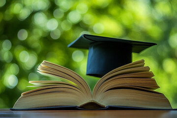 Open Book with a Graduation Cap, Symbolizing Education and Academic Achievement