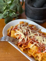 Pappardelle with Rich Meat Ragù and Parmesan