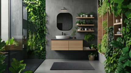 Modern Bathroom with Lush Greenery