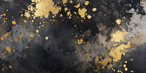 Charcoal and gold watercolor background with metallic splashes over deep black tones.