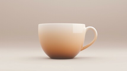 Photorealistic image of a gradient coffee cup design, shifting from deep brown at the base to creamy beige at the rim
