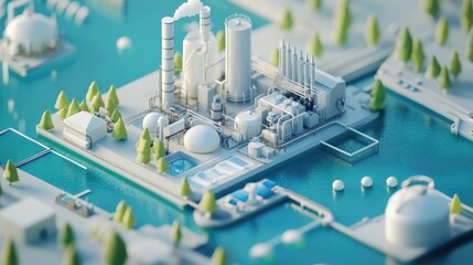 isometric a visual demonstration of how hydrogen energy is used in the desalination process, with clean energy diagrams