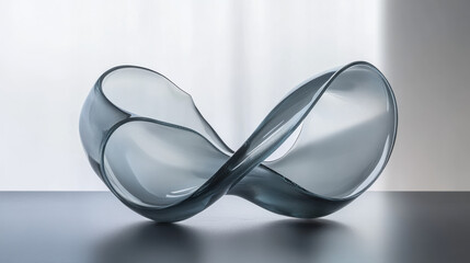 Two elegant, curved glass sculptures intertwined on a minimalist surface, capturing the essence of connection and harmony