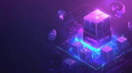 Isometric global logistics network is depicted, highlighting fast delivery, online shopping, internet payments, and protection for money transfer