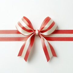 A red and white ribbon bow is tied in a bow