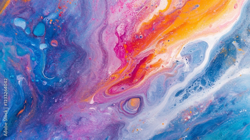 Poster abstract acrylic fluid painting with swirls and vibrant colors creating a dynamic backdrop